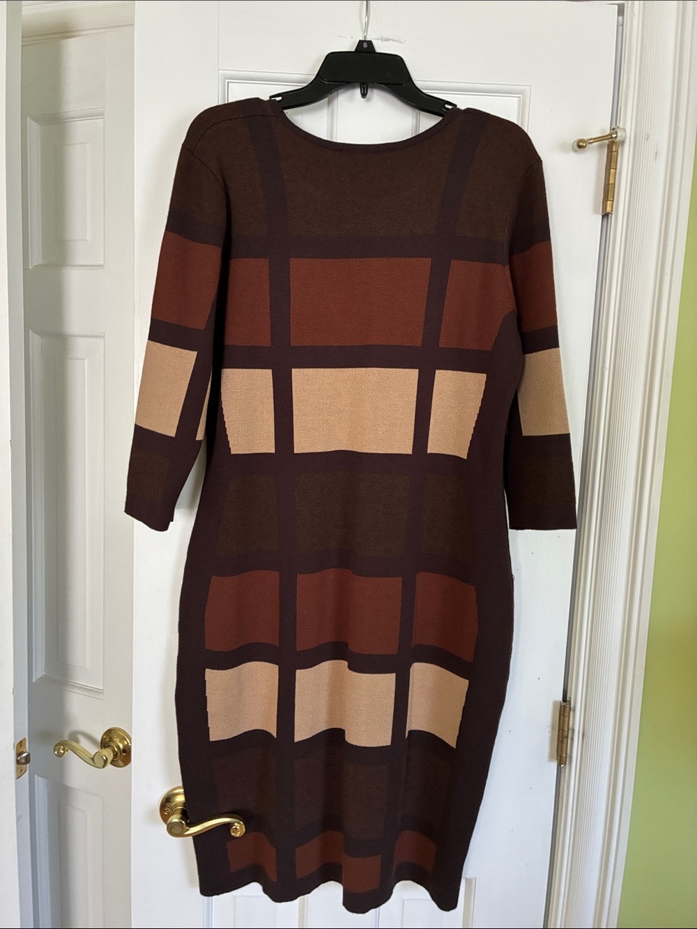 NWT Danny and Nicole Brown Colorblock Plaid Knit Sweater Dress - Picture 6 of 7